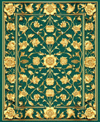 Ornate Floral Emerald Gold Rug