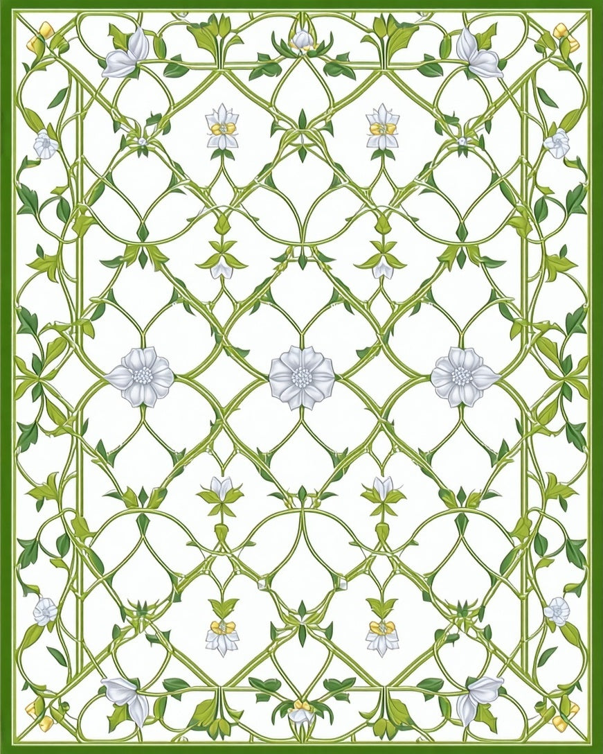 Floral Lattice In Green White Rug