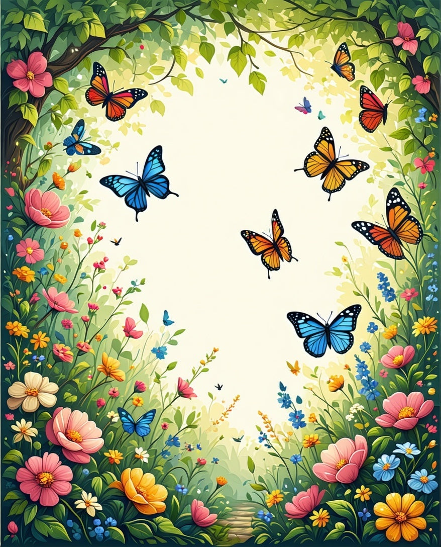 Colorful Butterflies Blooming Garden Design Rug