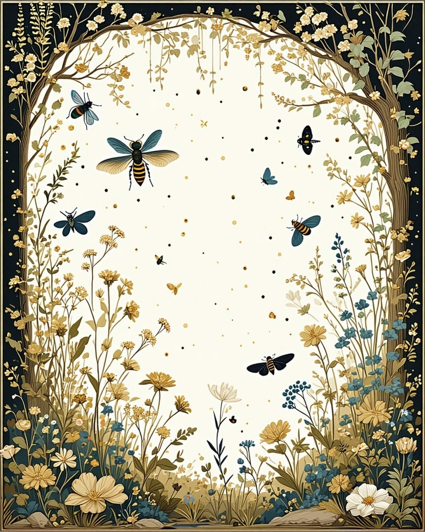 Floral and Insect Nature Pattern Rug