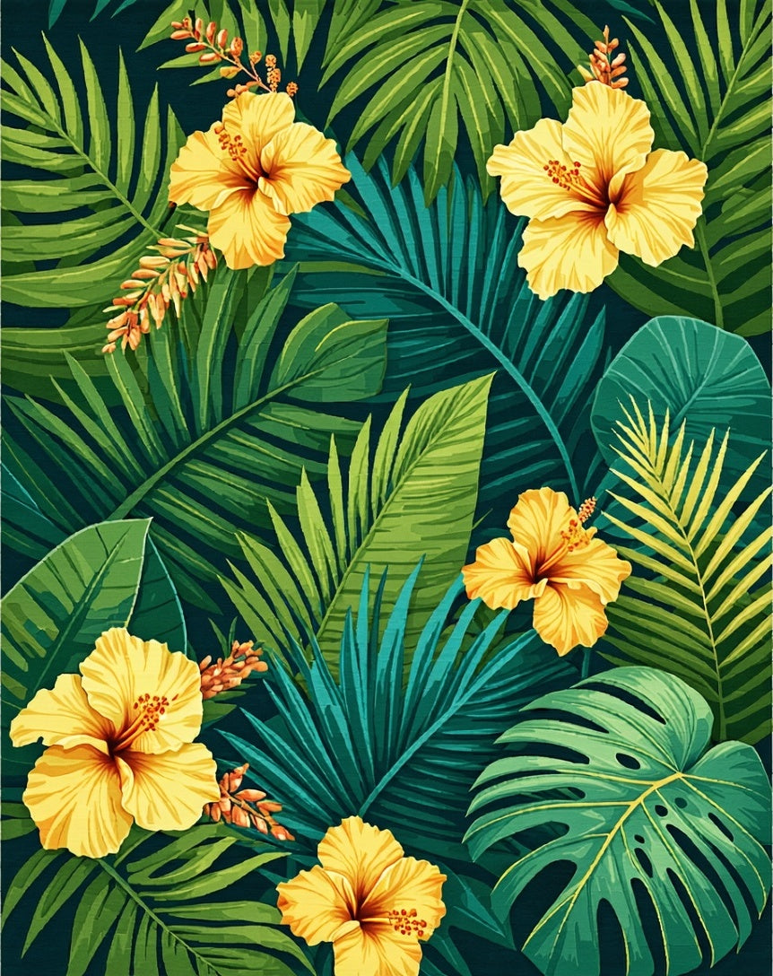 Vibrant Tropical Floral Leaf Pattern Rug
