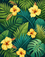 Vibrant Tropical Floral Leaf Pattern Rug