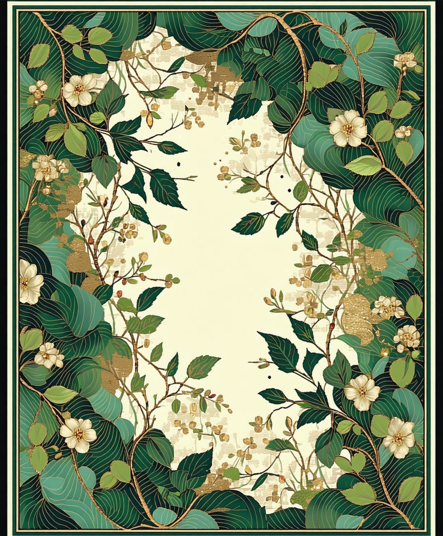 Emerald Green Floral Golden Accent Rug