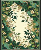 Emerald Green Floral Golden Accent Rug