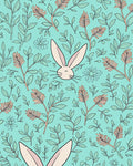 Cute Bunny Floral Whimsical Lawn Pattern Rug