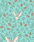 Cute Bunny Floral Whimsical Lawn Pattern Rug
