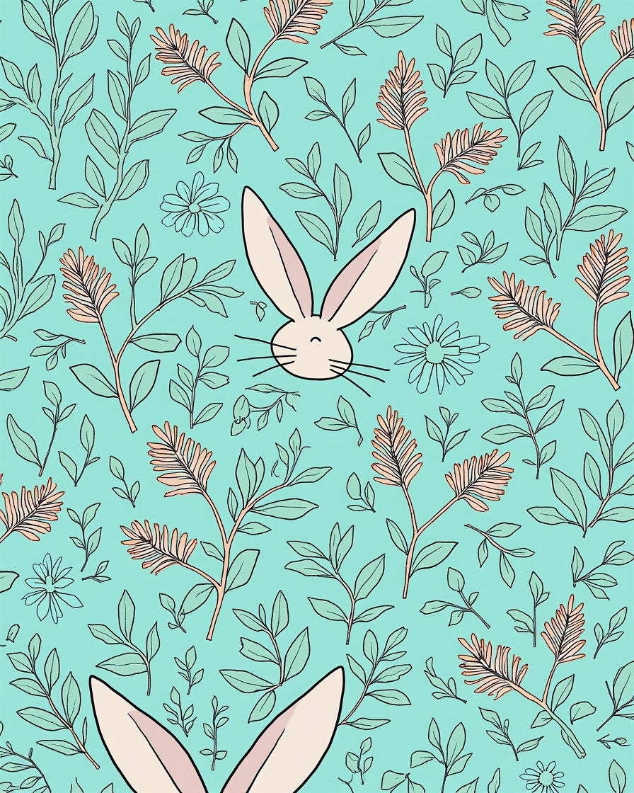 Cute Bunny Floral Whimsical Lawn Pattern Rug