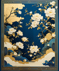 Elegant White Peony Floral Gold Design Rug