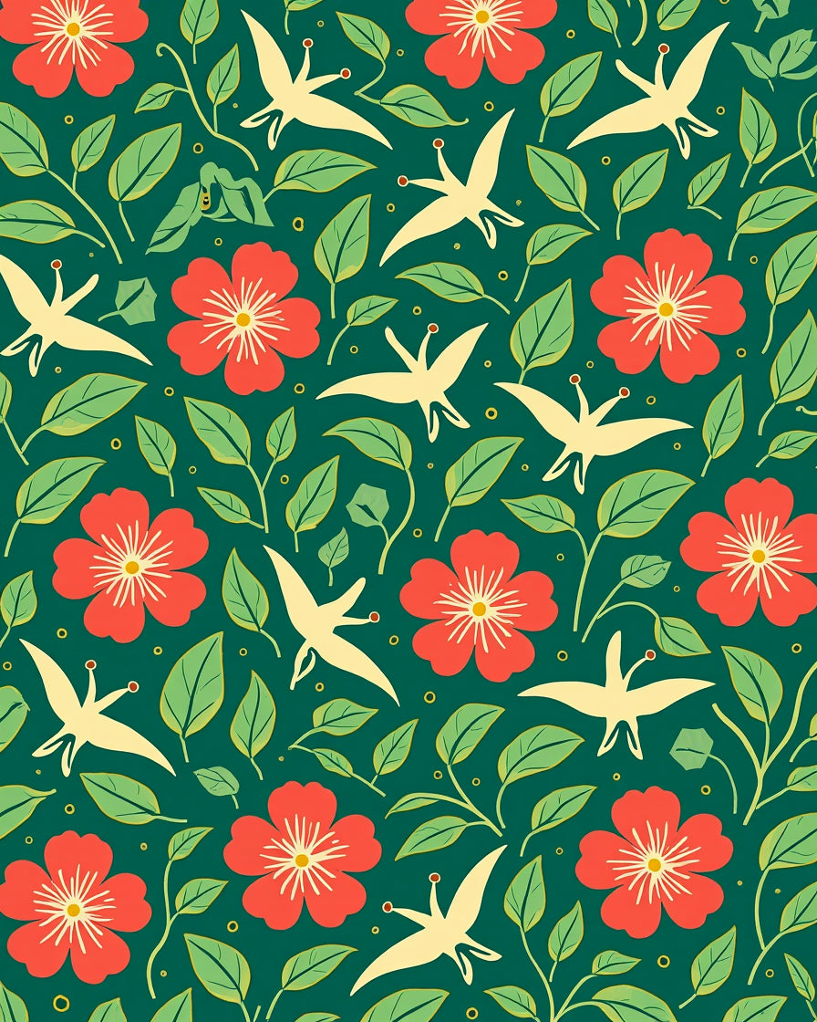 Whimsical Bird and Flora Pattern Rug