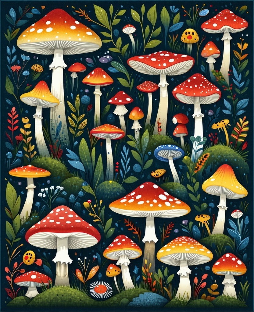 Whimsical Mushroom Garden Pattern Rug