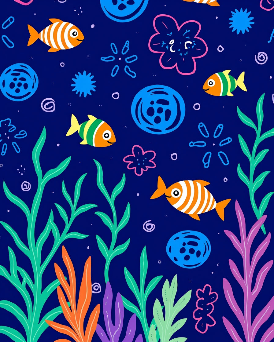 Oceanic Fish and Coral Pattern Rug