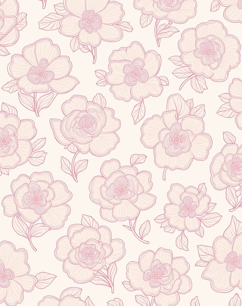 Soft Pink Floral Line Art Rug