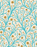 Turquoise Floral Whimsical Vine Pattern Rug