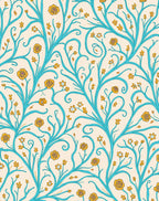 Turquoise Floral Whimsical Vine Pattern Rug