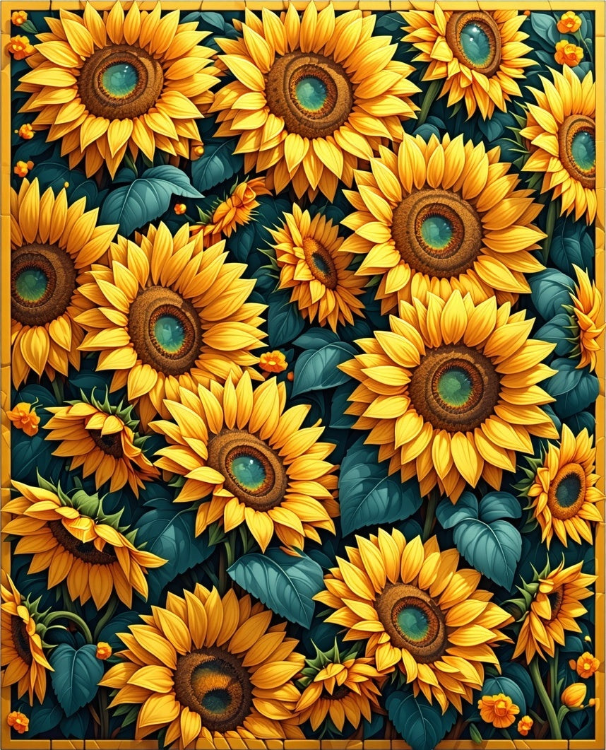 Bold Yellow Sunflower Collage Design Rug