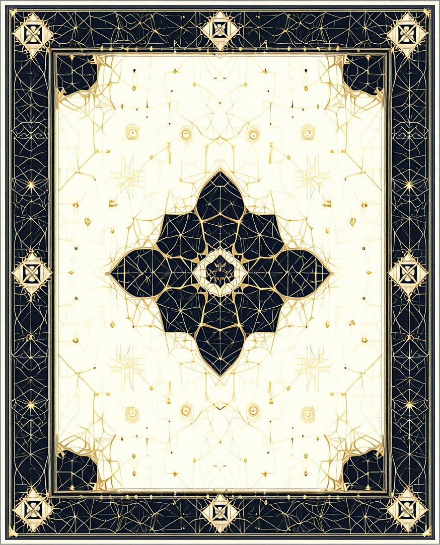 Ornate Black Gold Geometric Pattern Rug