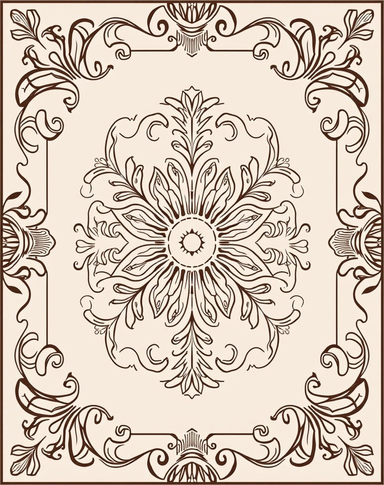 Ornate Floral Scrollwork Design Rug