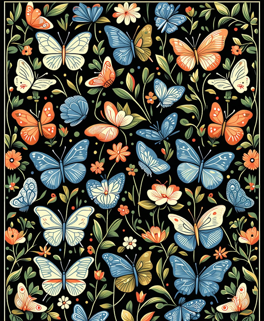 Whimsical Butterfly Floral Garden Pattern Rug