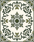 Dark Green Floral Medallion Ivory Rug