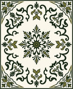 Dark Green Floral Medallion Ivory Rug