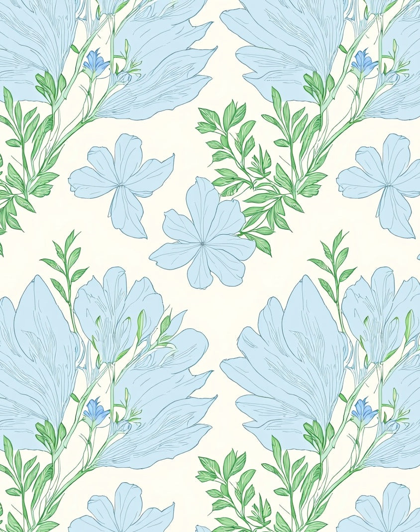 Light Blue Floral Vine Pattern Rug