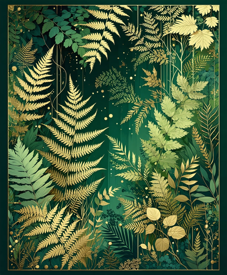 Golden Fern Forest Pattern Rug