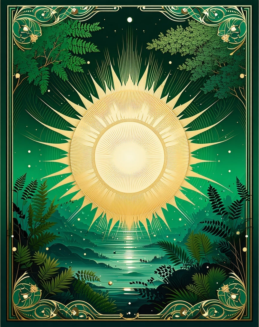 Sunlit Emerald Forest Landscape Design Rug