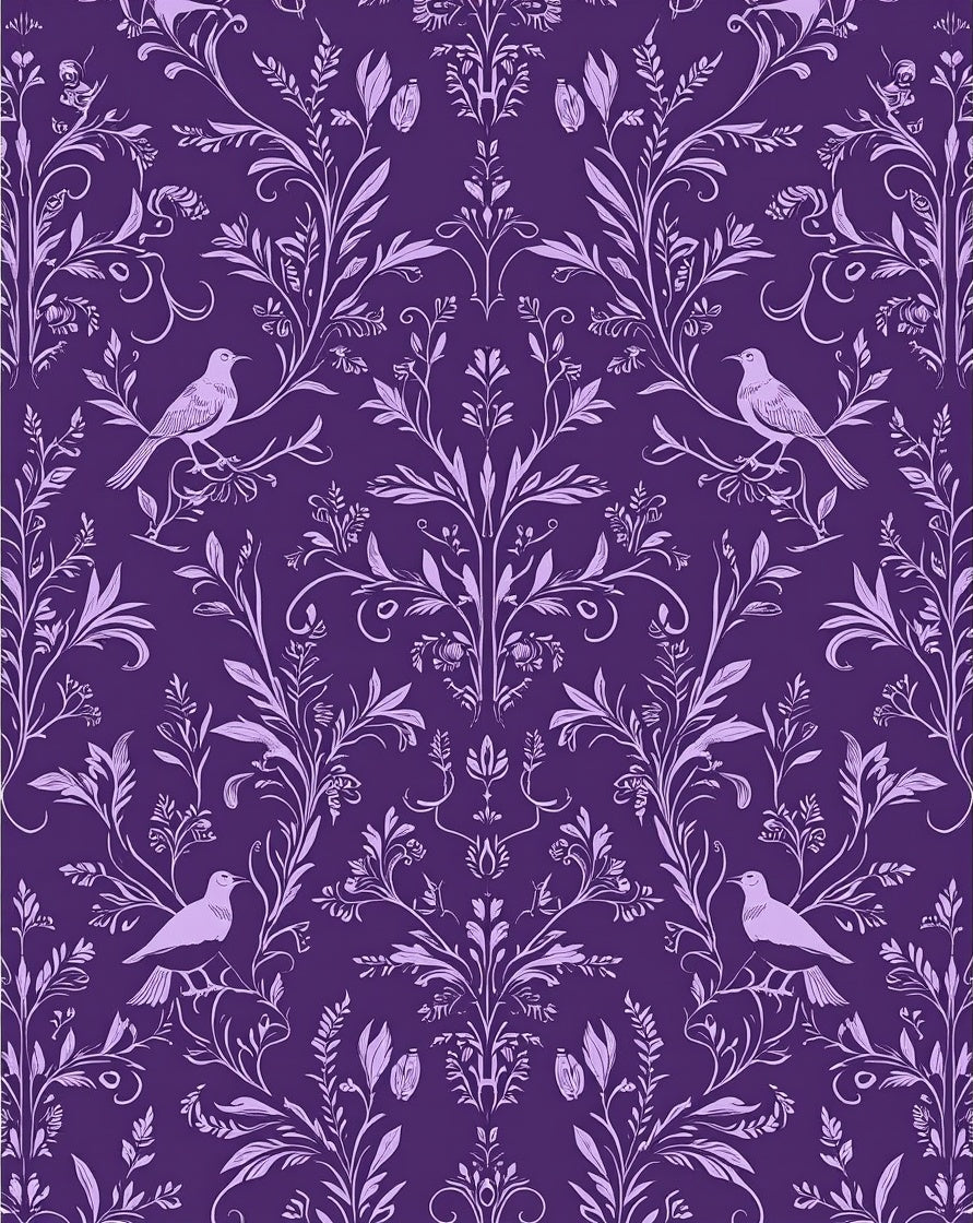 Regal Purple Bird and Floral Pattern Rug