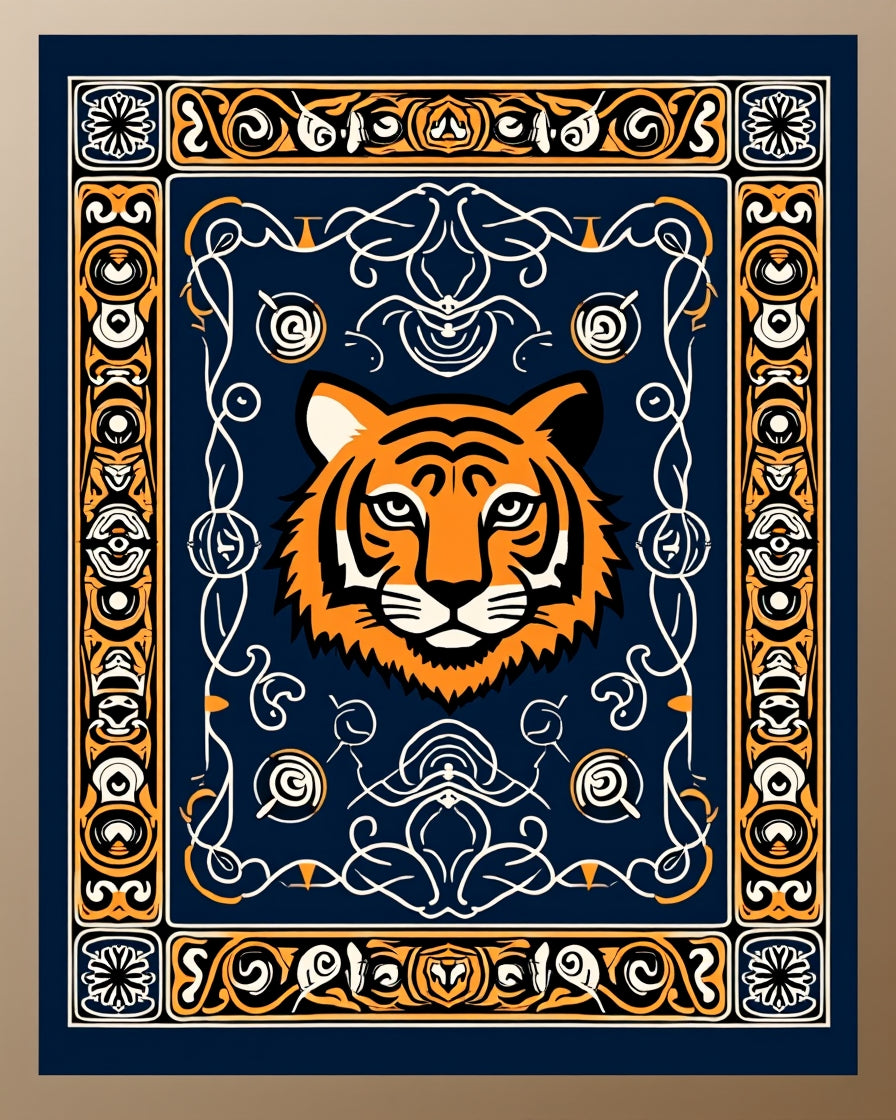 Ornate Tiger Face Pattern Rug