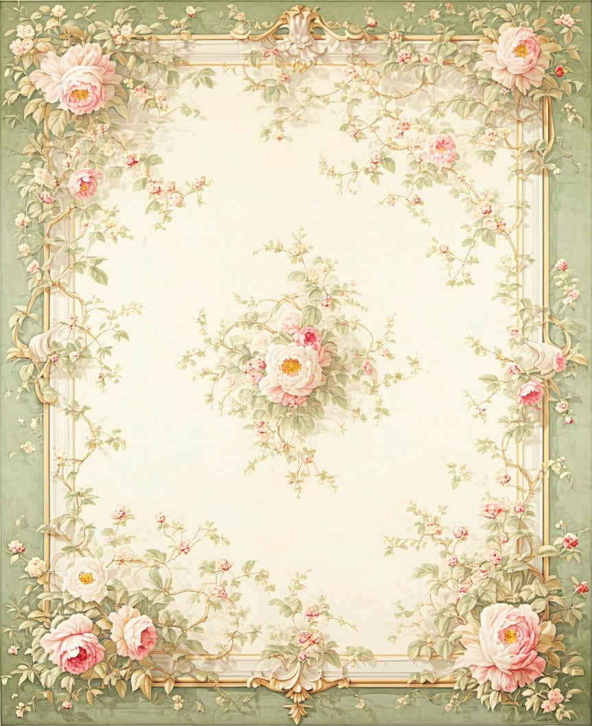 Vintage Pink Floral Swirls Rug
