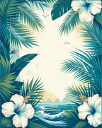 Tropical Hibiscus and Palm Leaf Design Rug