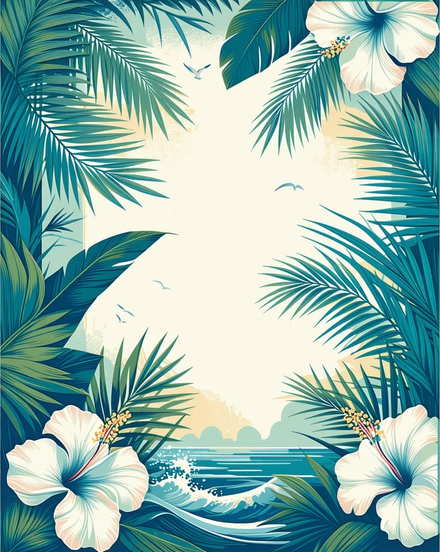 Tropical Hibiscus and Palm Leaf Design Rug