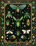 Ornate Emerald Insect Pattern Design Rug