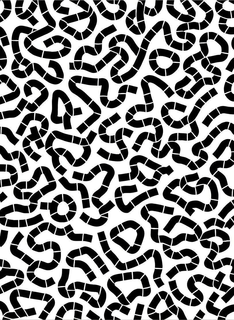 Abstract Black Line Maze Pattern Rug