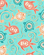 Playful Fish Turtle Swirls Pattern Rug