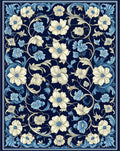 Ornate Floral Scrollwork Navy Cream Rug