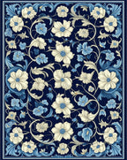 Ornate Floral Scrollwork Navy Cream Rug