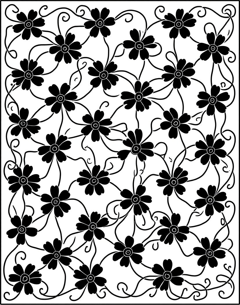 Floral Vine Black And White Pattern Rug