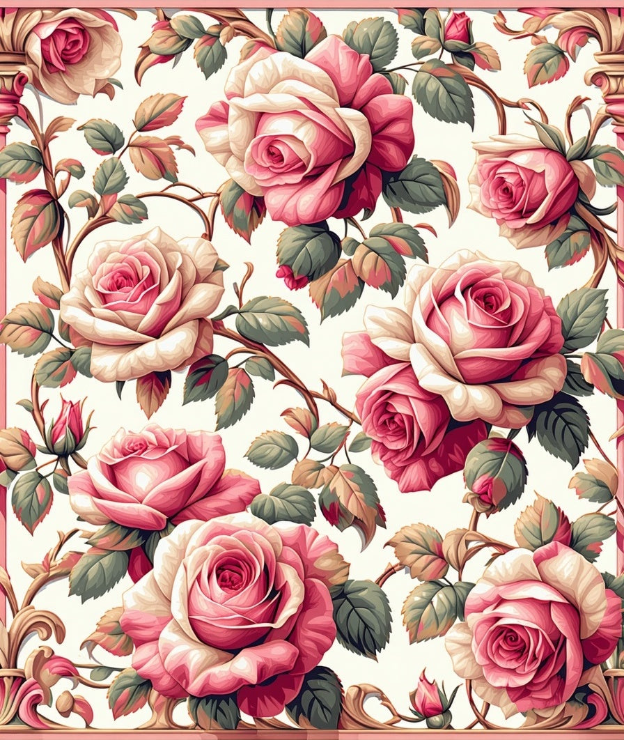 Pink Rose Garland Floral Design Rug