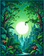 Lush Jungle Cityscape Tropical Nature Art Rug