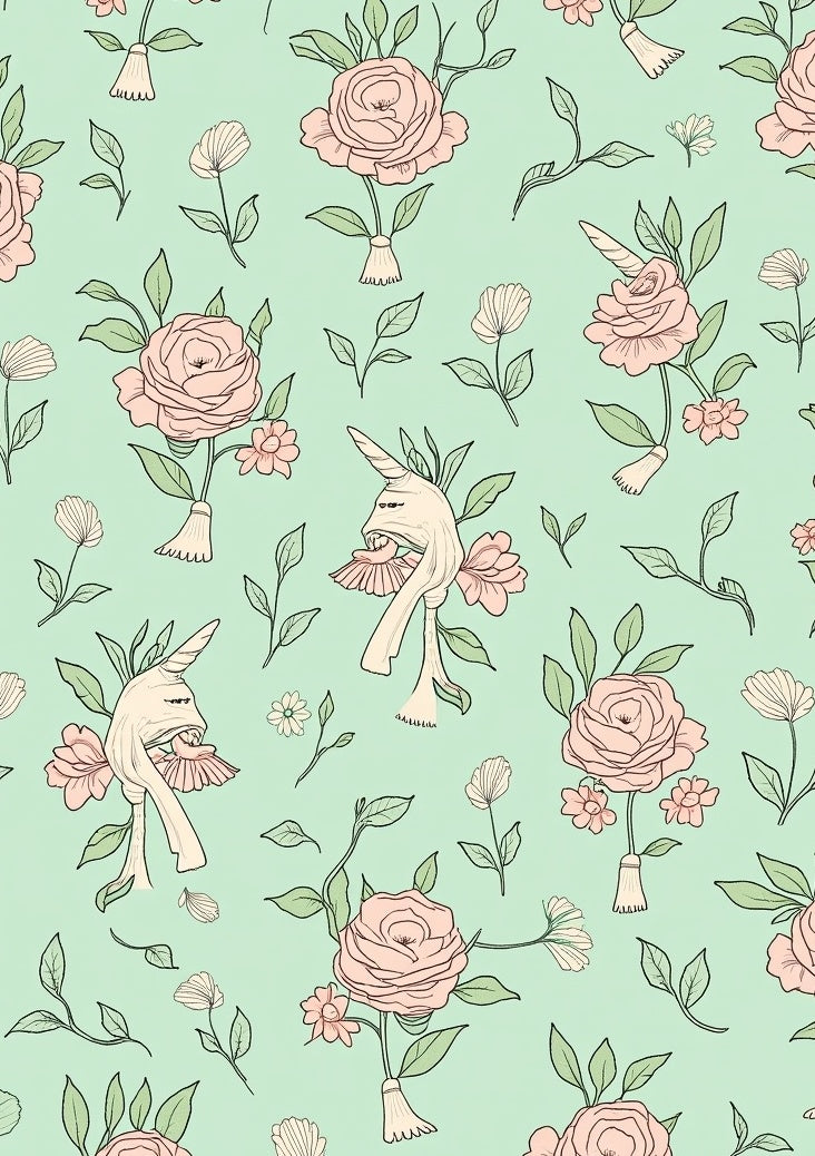Whimsical Floral Unicorn Pattern Art Rug
