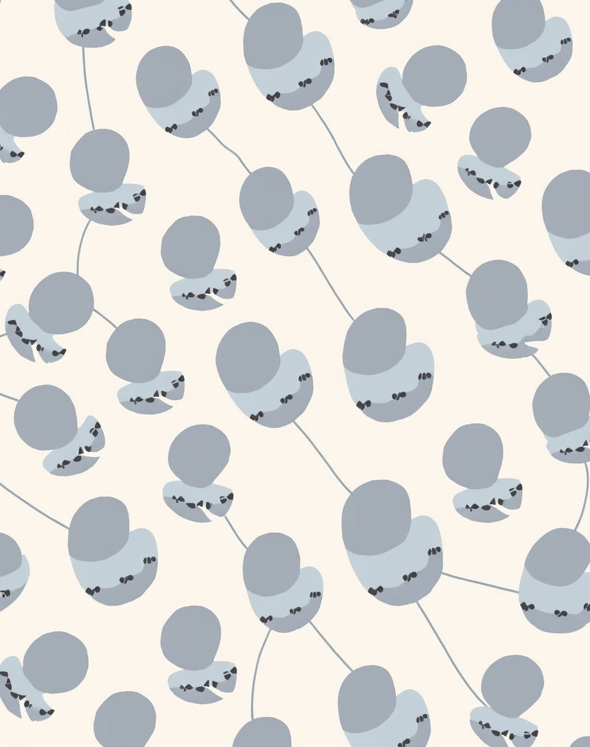 Pale Blue Floral Pod Abstract Design Rug