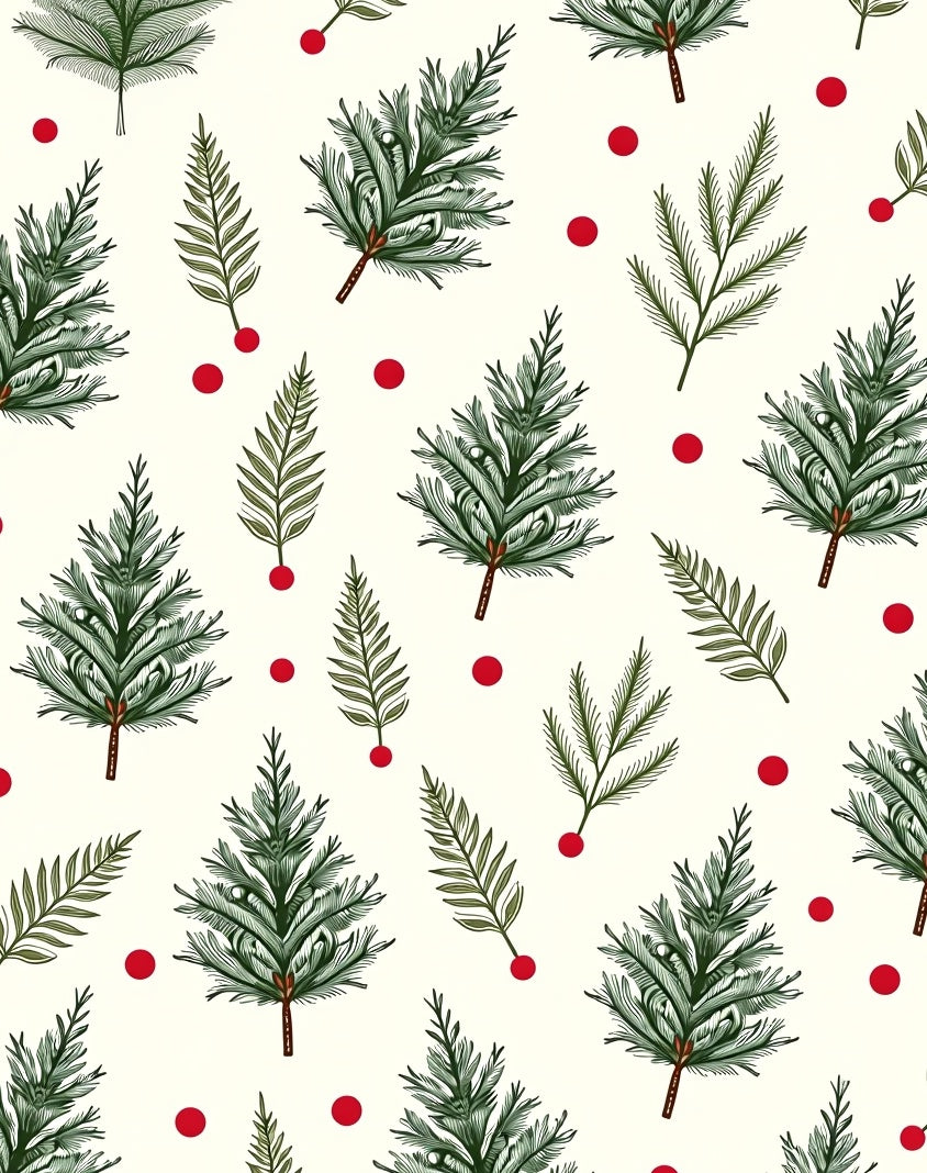 Green Pine Sprigs Red Berry Garland Rug