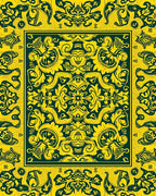 Bold Yellow Abstract Floral Scroll Rug