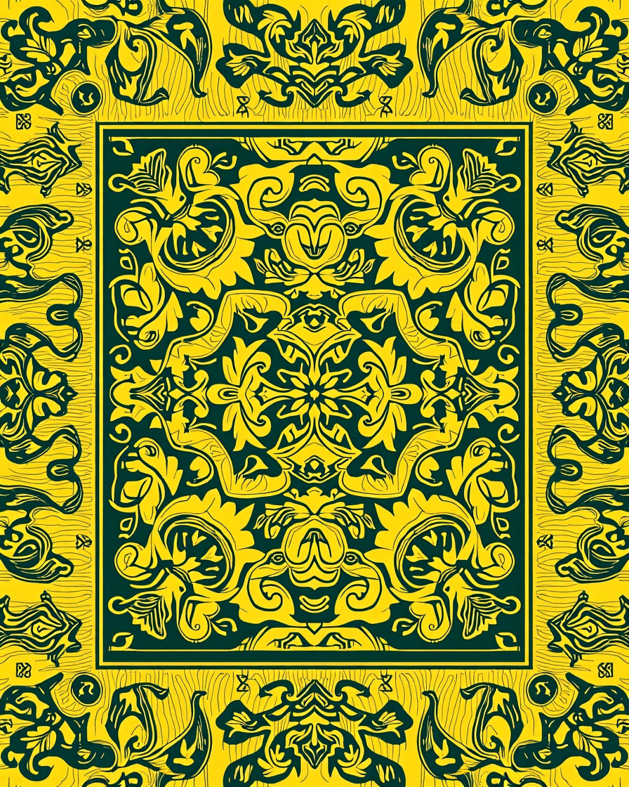 Bold Yellow Abstract Floral Scroll Rug