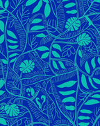 Blue Tropical Leaf Pattern Rug