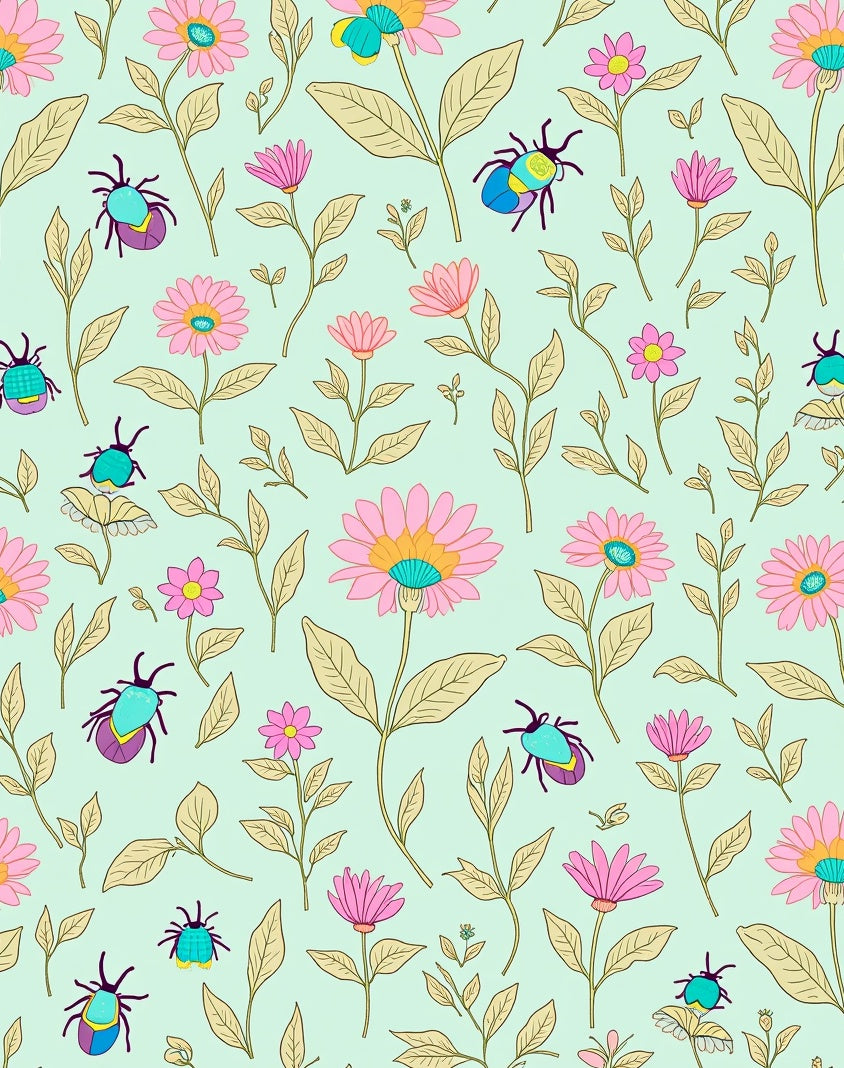 Whimsical Floral 2 Insect Pattern Rug