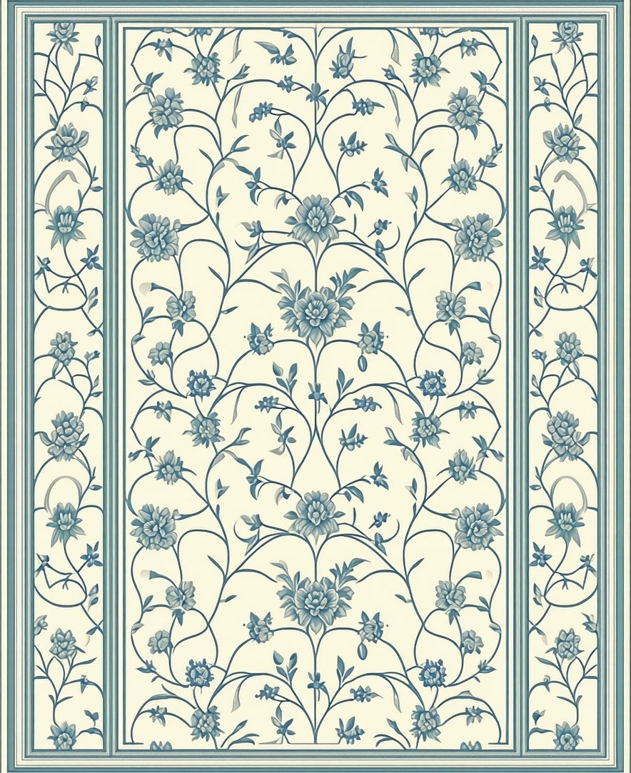 Blue Floral Vine Classic Pattern Rug