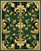 Opulent Gold Floral Green Contemporary Design Rug