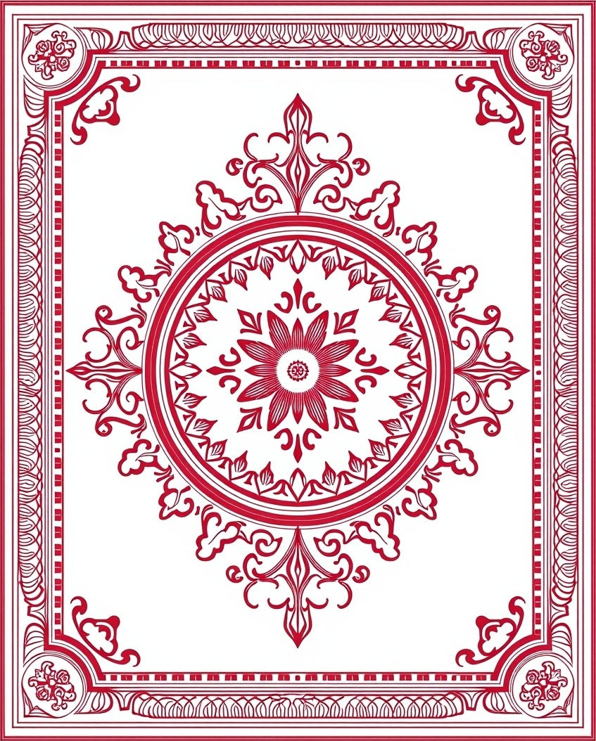 Crimson Floral Medallion Border Rug